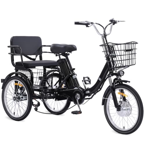 Electric Tricycle for Adults, Peak 750W/500W, Electric Trike, 20"x4.0" Folding Fat Tire 3 Wheel Electric Trike, Max 20MPH,with Large Basket and 48V 15/13 Ah Removable Battery