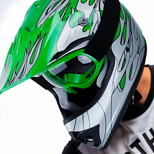 SLMOTO Dot Youth Kids Motocross Offroad Helmet with Goggles and Gloves Blue Skull D851858