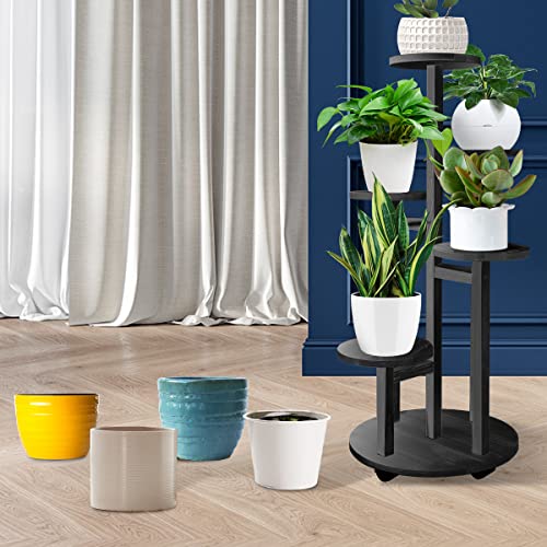 GEEBOBO 5-Tier Tall Plant Stand for Indoor, Wood Corner Display Rack, Walnut K379