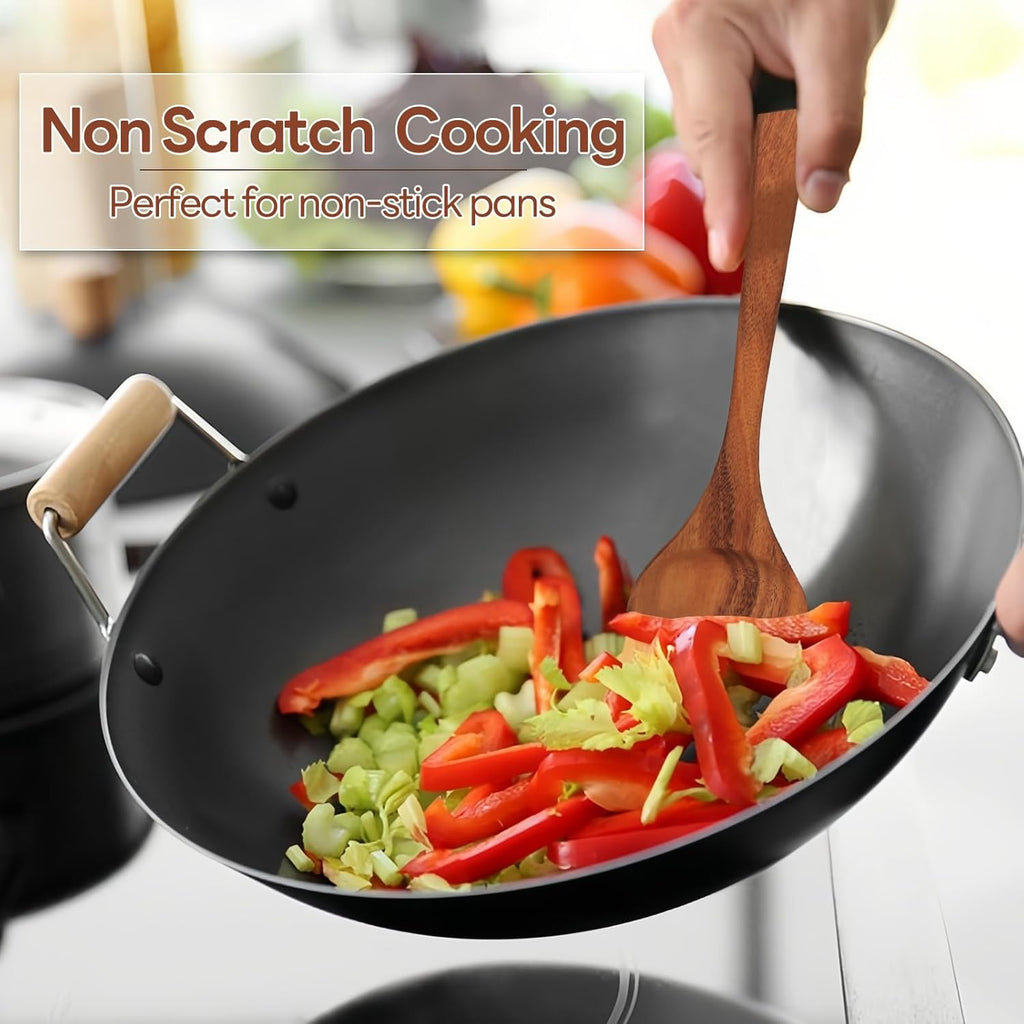 Natural Teak Wooden Spoon Set for Cooking with Utensil Holder R9060