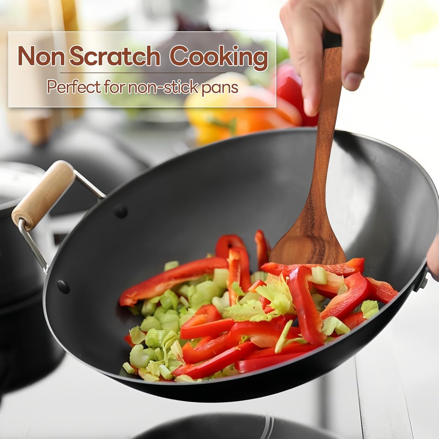 Natural Teak Wooden Spoon Set for Cooking with Utensil Holder R9060