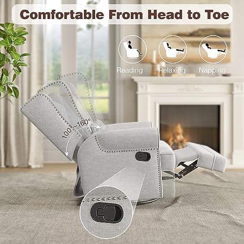 Swivel Nursery Glider Recliner with Lumbar Pillow and Footrest, Beige U619