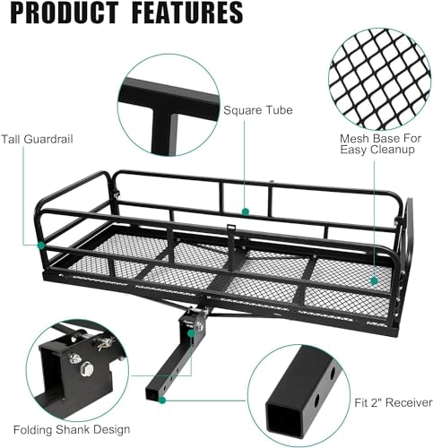 Folding Hitch Cargo Carrier 60 x 24 x 14 Inch, 500 lbs Capacity, 2" Receiver, Black G12377