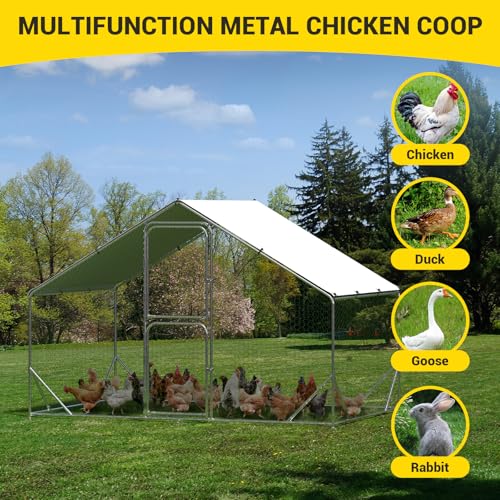 Large Metal Chicken Coop with Run Walk-in Poultry Cage Outdoor Backyard Farm I98427