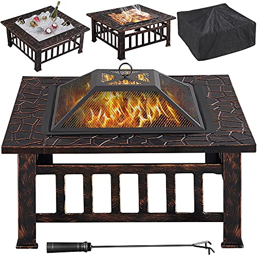 Yaheetech Fire Pit Table 32in Square Metal Outdoor Patio Fireplace L506