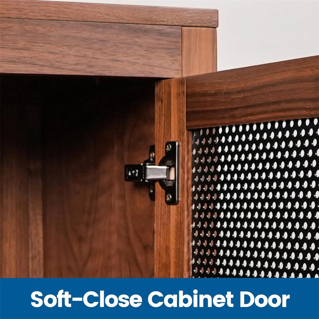 CONSDAN Bar Cabinet with Storage, Solid Walnut Hardwood Sideboard E4902