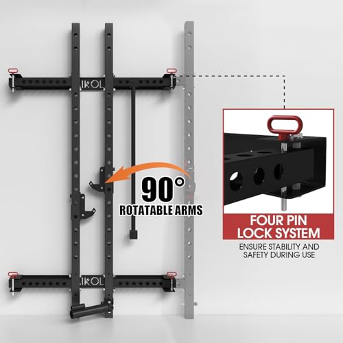 Mikolo 2" x 2" Folding Wall Mounted Squat Rack with Pull Up Bar, 1000 lbs Capacity W88407