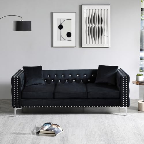 Velvet Loveseat and 3 Seater Sofa Set with Jeweled Button Tufted, Beige Y532619