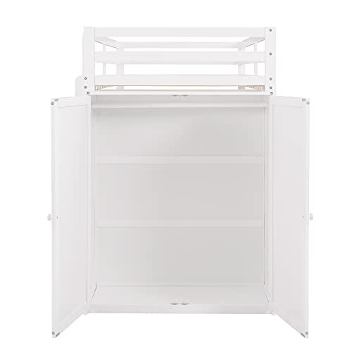 Harper & Bright Designs Full Loft Bed with Desk, Wardrobe, Solid Wood N868457