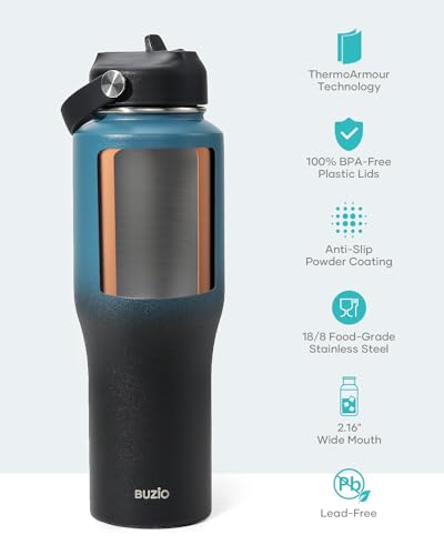 BUZIO 40oz Insulated Tumbler with Handle and Straw Lid, Black M702