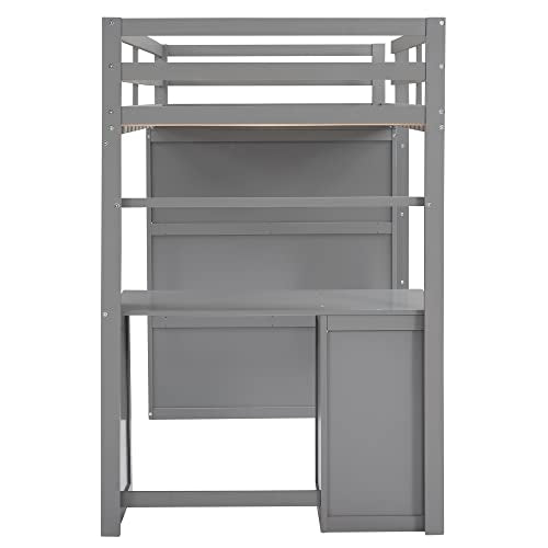 Harper & Bright Designs Full Loft Bed with Desk, Wardrobe, Solid Wood N868457