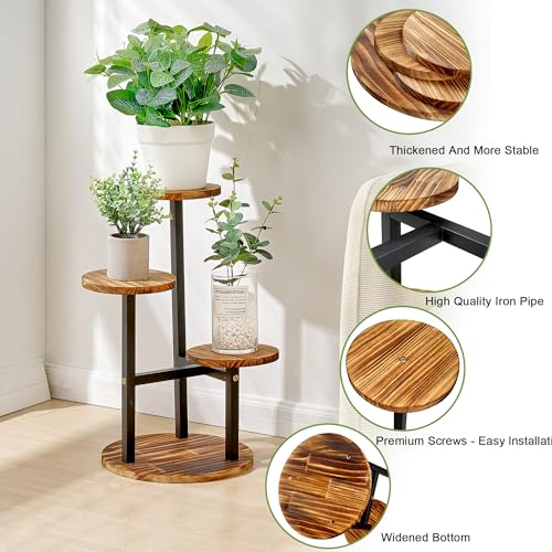 VECELO 3 Tier Plant Stand, Tall Metal Wood Flower Shelf for Multiple Plants F761159