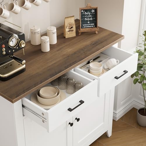 HORSTORS Kitchen Storage Cabinet, Farmhouse Buffet with 2 Drawers and 2 Doors, Grey A4009
