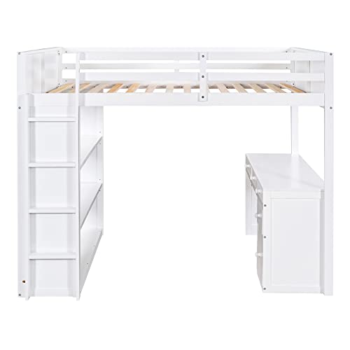 Harper & Bright Designs Full Size Loft Bed with Wardrobe and Desk, Solid Wood, White R4710