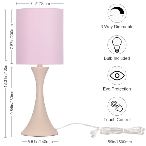 Dimmable Bedside Lamp with Touch Control, Beige Shade, LED Bulb Included S148