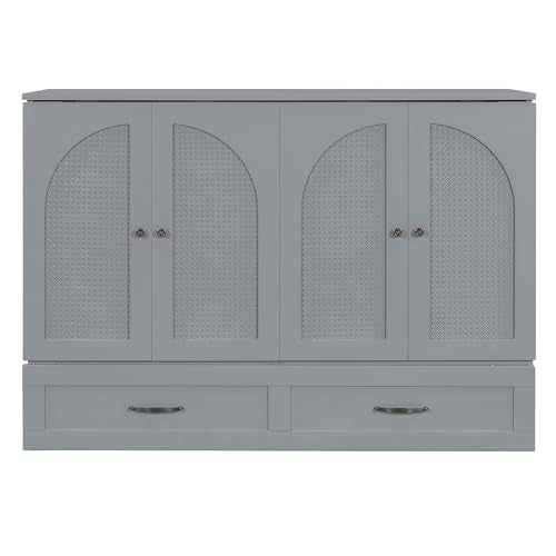Harper & Bright Designs Queen Murphy Bed Cabinet with USB Charging Station, White D9669