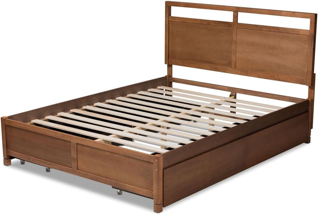 Baxton Studio Saffron Walnut Brown Wood Full Size 4-Drawer Platform Bed B6592