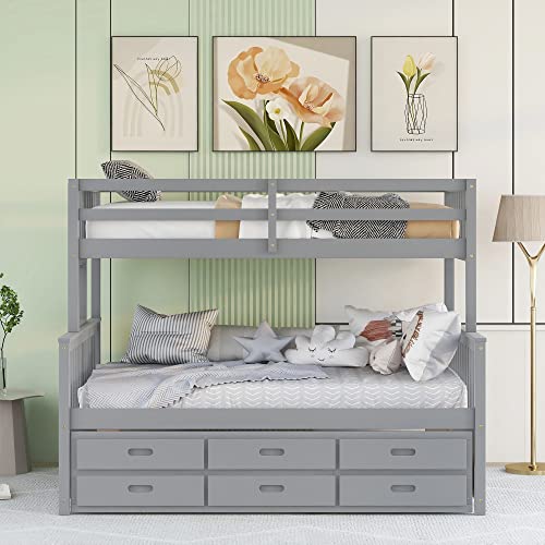 Harper & Bright Designs Twin Over Twin Bunk Bed with Storage Drawers, Solid Wood, Espresso P440327
