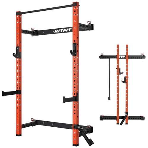 RitFit Multi-Functional Folding Squat Rack for Home Gym, Wall Mounted with Attachments V171188