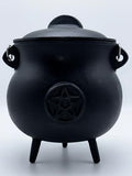 X-Large Pentacle Cast Iron Cauldron with Lid and Handle, 7.5" Diameter Witches Cauldron - Ritual & Altar Tool
