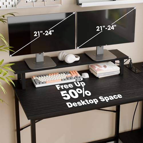 Fixwal L Shaped Gaming Desk with Power Outlets and LED Lights, Rustic Brown J2138