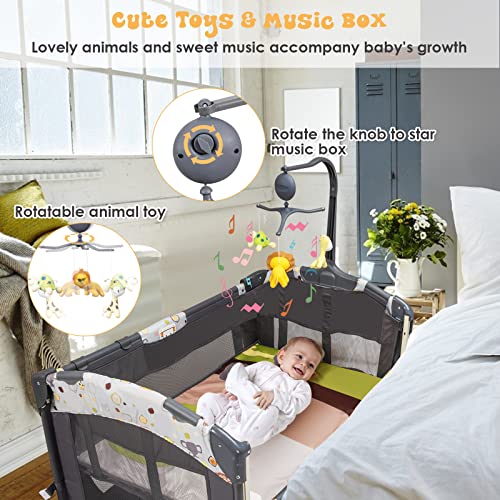 BABY JOY 4 in 1 Pack and Play, Bedside Sleeper Bassinet with Changing Table M5980
