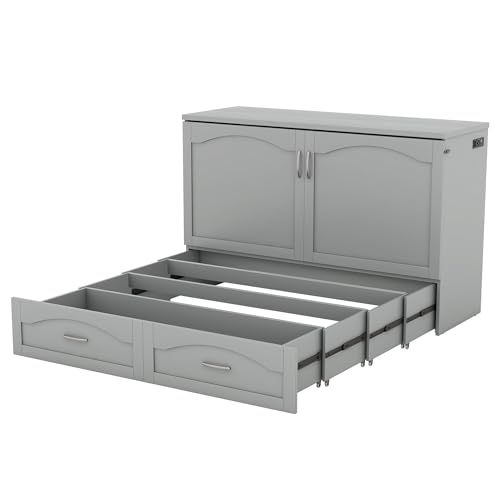Queen Size Solid Pine Murphy Bed Chest with Charging Station and Storage Drawer K498