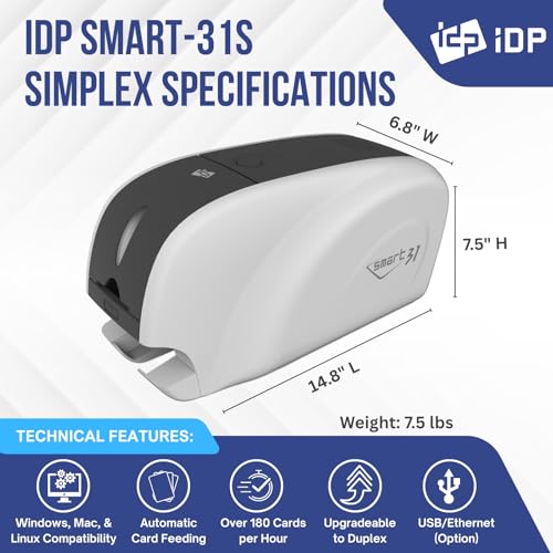 IDP SMART-31 Series ID Card Simplex Printer Kit with Windows ID Software and 250-Print YMCKO Ribbon H762667