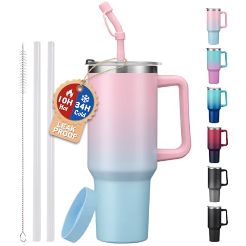 40 oz Tumbler with Handle and Straw Lid - Leak-proof Vacuum Insulated Travel Cup I15292
