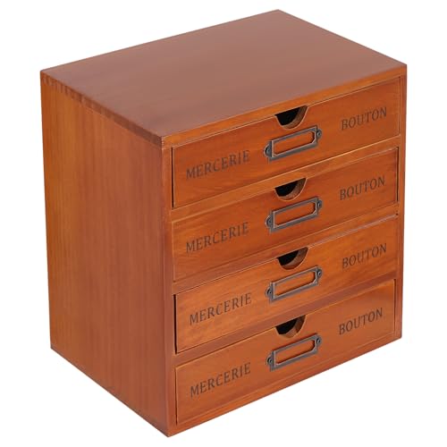Vintage 16-Drawer Wooden Desktop Organizer with Iron Label Holders N538