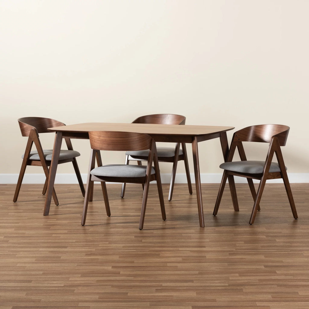 Baxton Studio Danton Mid-Century Modern Grey Fabric 5-Piece Dining Set Y141