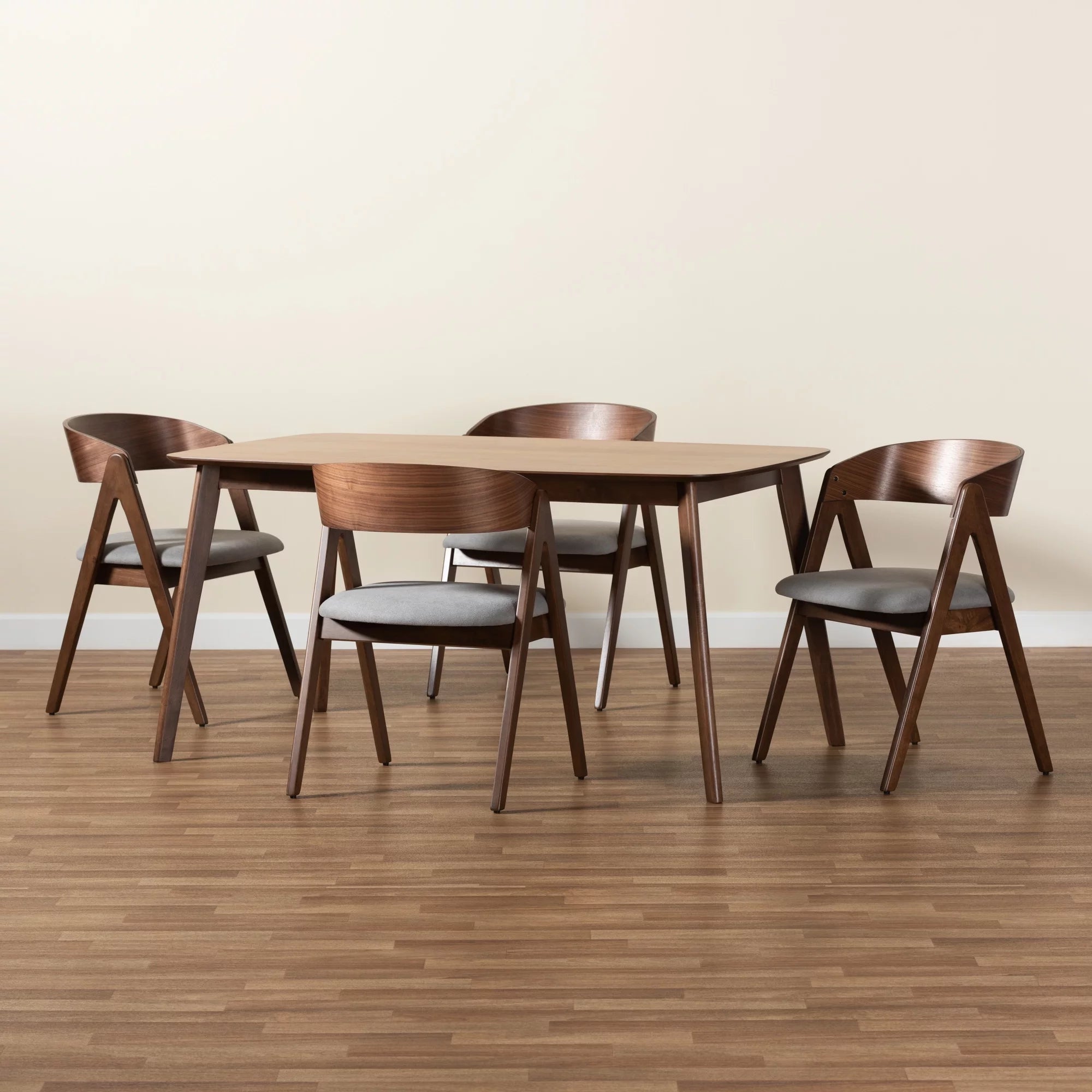 Baxton Studio Danton Mid-Century Modern Grey Fabric 5-Piece Dining Set Y141