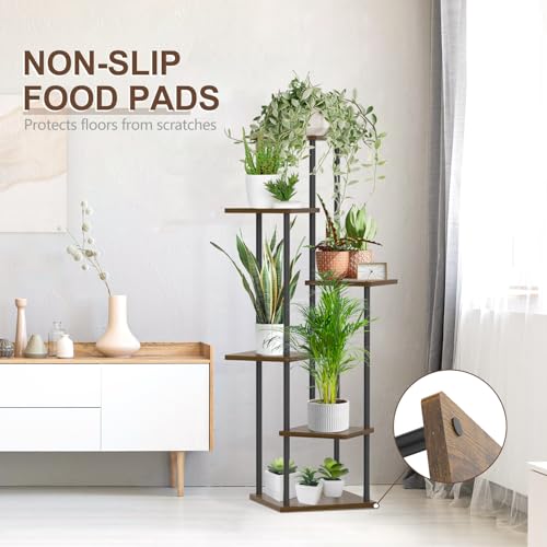 6 Tier Metal Wood Corner Plant Stand Indoor Outdoor H78199