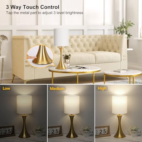 Dimmable Bedside Lamp with Touch Control, Beige Shade, LED Bulb Included S148