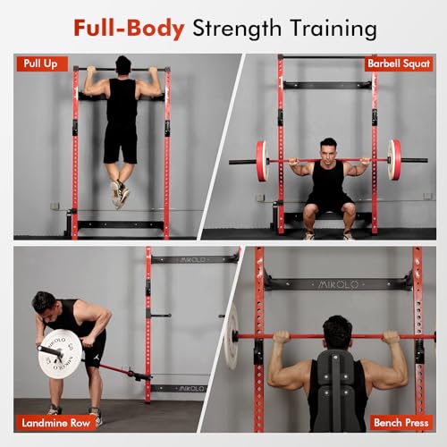 Mikolo 2" x 2" Folding Wall Mounted Squat Rack with Pull Up Bar, 1000 lbs Capacity W88407