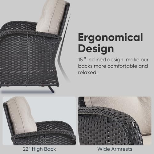 Outdoor Wicker Swivel Rocker Chairs Set of 2 with Rattan Side Table, Brown/Blue B592
