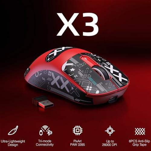 ATTACK SHARK X3 Wireless Gaming Mouse, 49g Ergonomic, PAW3395 26K DPI, White C238377
