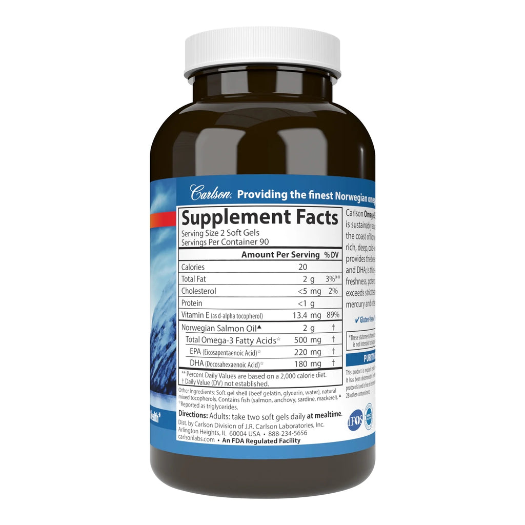 Carlson Norwegian Salmon Oil 500 mg Omega-3s, 180 Softgels O9545