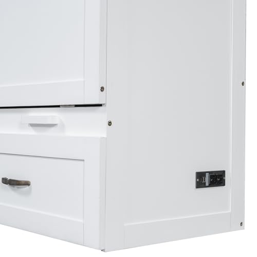 Harper & Bright Designs Queen Murphy Bed Cabinet with USB Charging Station, White D9669