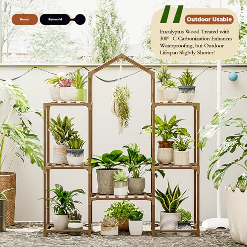 Bamworld Plant Stand Indoor Outdoor Wood Plant Rack 3 Tier Ladder D51744