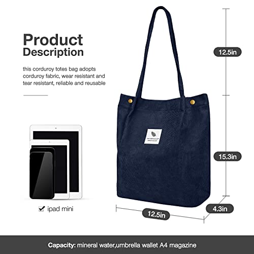 Corduroy Tote Bag for Women, Large Capacity with Inner Pockets R785