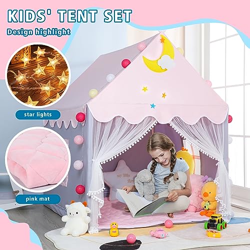 Wilwolfer Kid Tent with Mat and Star Lights - Indoor Playhouse for Toddlers and Girls (Pink) N411519