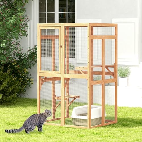 COZIWOW Catio Outdoor Cat Enclosure with Window Access, Wooden Kitty Cage, White T1021