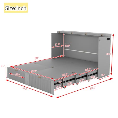 Harper & Bright Designs Queen Murphy Bed Cabinet with USB Charging Station, White D9669