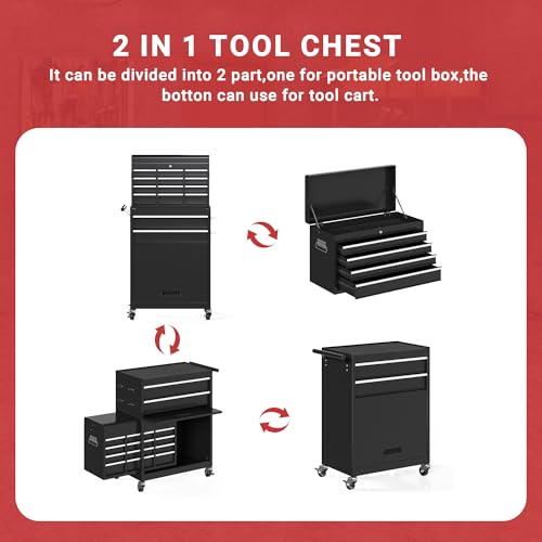 5-Drawer Rolling Tool Chest Storage Cabinet with Detachable Top Tool Box, Black R11137