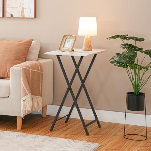HOOBRO Folding TV Tray Tables, Set of 2, Marble and Gold C48497