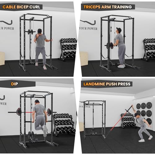 Power Cage with LAT Pulldown and Cable Pulley System for Home Gym N4466