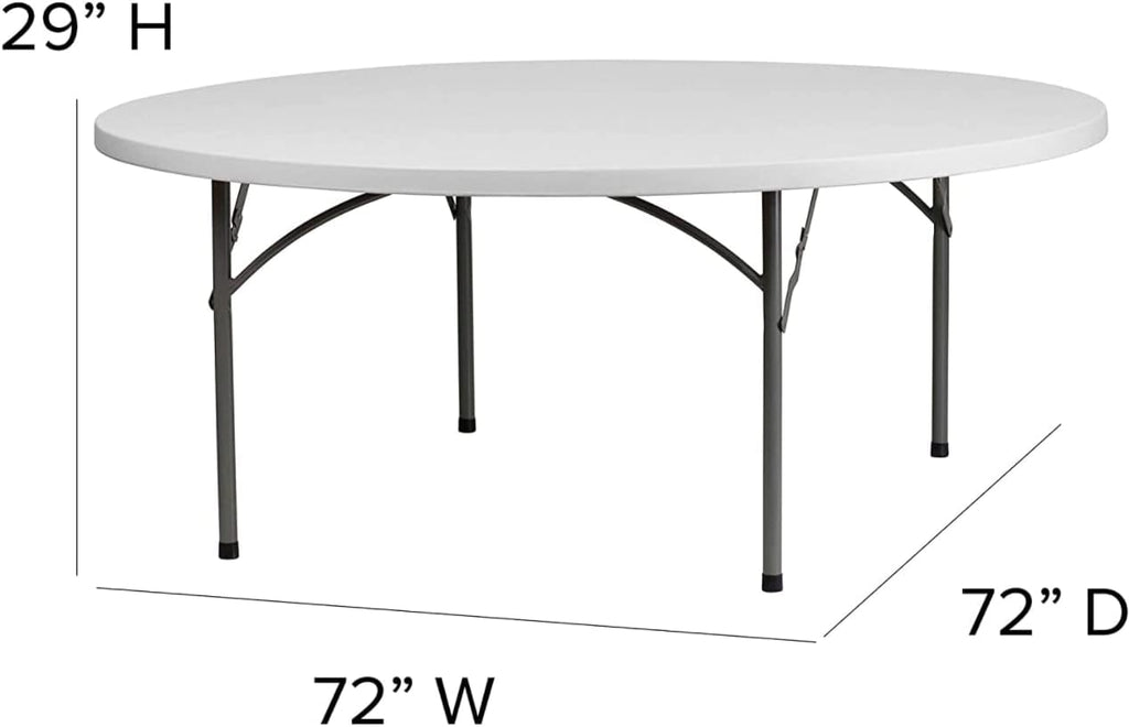 10 Pack 72 Inch Round Heavy-Duty Plastic Folding Table, White J1300