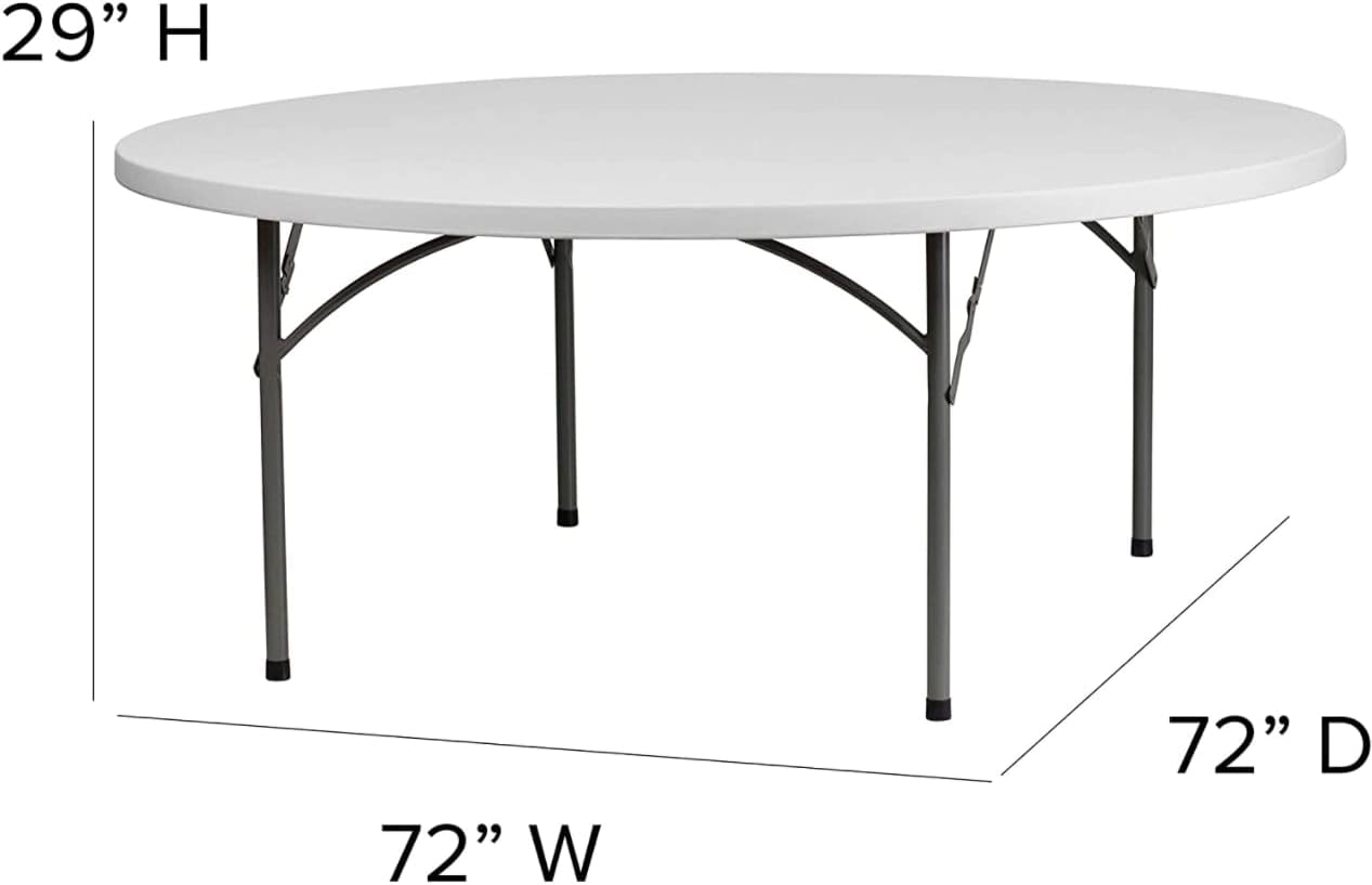 10 Pack 72 Inch Round Heavy-Duty Plastic Folding Table, White J1300