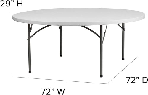 10 Pack 72 Inch Round Heavy-Duty Plastic Folding Table, White J1300